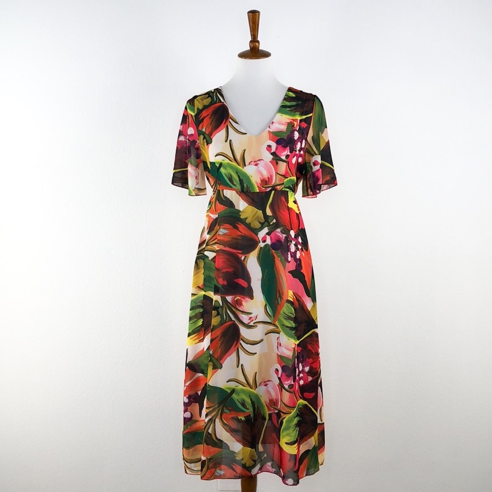 Coolples Multi Color Tropical Print Midi Dress